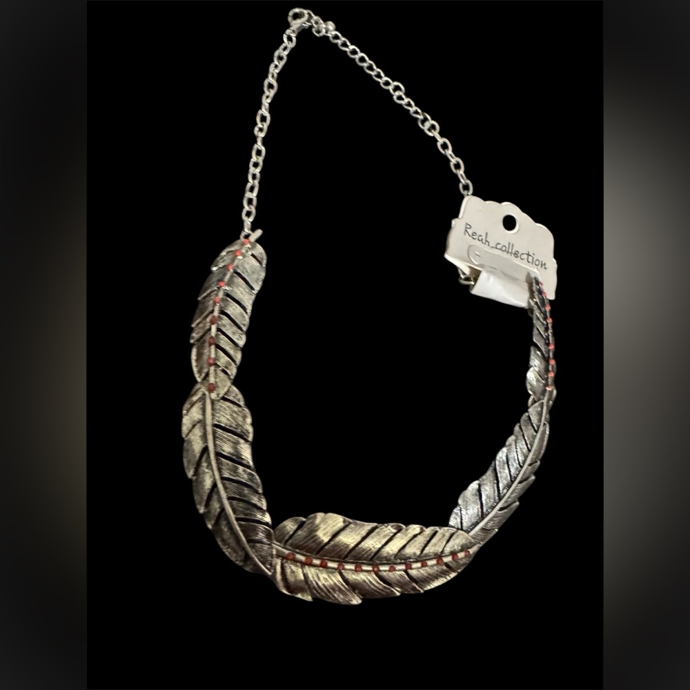 NWT  Silver and Red Feather Necklace